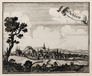 Slaný – Schlan, Johann Georg Vogt, původní mědiryt, 1712
