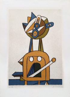 Gross František – Strojek, původní barevná litografie, číslováno 7/57, 1972