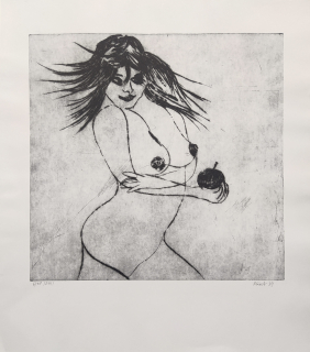 Klápště Jaroslav – Eva, suchá jehla, číslováno 6/30, velkoformátová grafika, 1984
