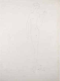 Frinta Emanuel – Stojící dívčí akt, jemná kresba tužkou, 23. III. 1935