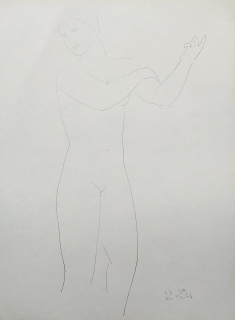 Frinta Emanuel – Stojící dívčí akt, jemná kresba tužkou, 1. II. 1929