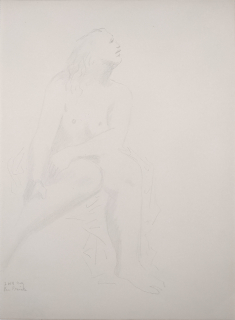 Frinta Emanuel – Sedící dívčí akt, jemná kresba tužkou, 7. VIII. 1929