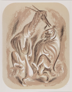 Bouda Cyril – Maškary, původní barevná litografie, 1943