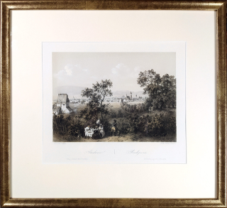 České Budějovice – August Haun, původní tónovaná litografie, 1864