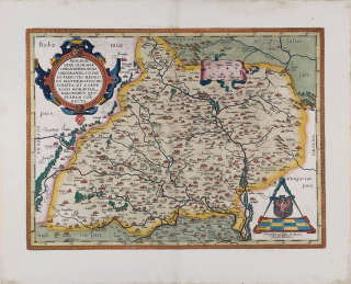 Morava – Fabritiova mapa, Ortelius Abraham, staře kolorovaný původní mědiryt, 1572