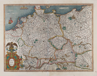 Evropa, Německo – Germania, Gerard Mercator 1585, staře kolorovaný původní mědiryt, (1623)