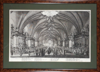 Praha – Vladislavský sál, Korunovace Marie Terezie 1743, původní mědiryt, 1743