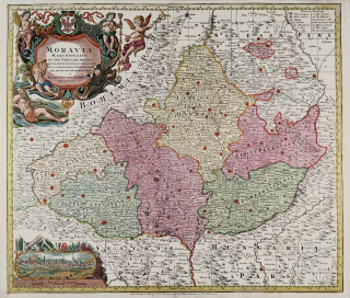 Morava – Moravia Marchionatus, Matthäus Seutter, původní mědiryt, ca 1740