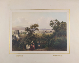 České Budějovice – August Haun, staře kolorovaná původní litografie, luxusní přednostní vydání, 1860