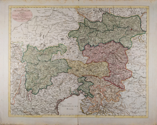 Rakousko – Conrad Mannert, staře kolorovaný původní mědiryt, 1800
