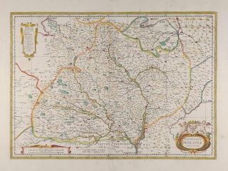 Morava – Komenského mapa Moravy, Johannes Janssonius–Waesberghe, staře kolorovaný mědiryt, 1680
