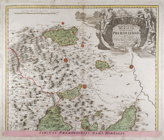 Přerovský kraj, severní část – Johann Baptist Homann, Johann Christoph Müller, staře kolorovaný mědiryt, 1720