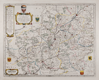 Dolní Slezsko – Silesia Inferior, Jonas Scultetus, Joh. & Corn. Blaeu, staře kolorovaný mědiryt, 1659–1672