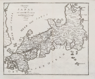 Japonsko – ostrov rozdělený na historické provincie, Robert de Vaugondy, původní mědiryt, 1812