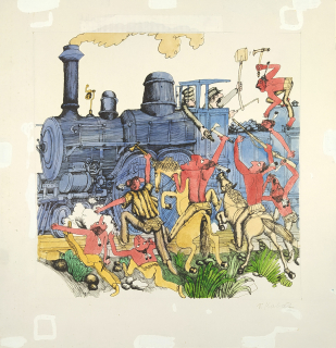 Kabát Václav – Léto na Humřím útesu, ilustrace pro knihu, kolorovaná kresba tuší, 1983