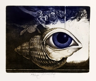 Janíček James – Hluboké modré oko, původní barevný lept, 1975